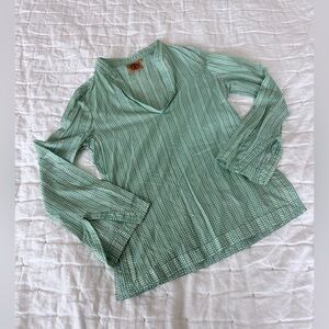 Tory Burch Mint/Sea Foam and White Top Tunic Style, Beading | Size 4